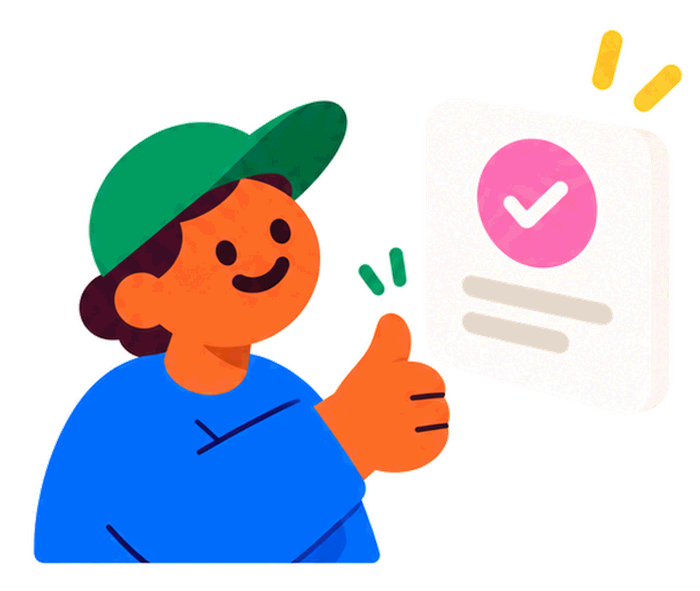 Someone giving a thumbs up to a finished, approved entry